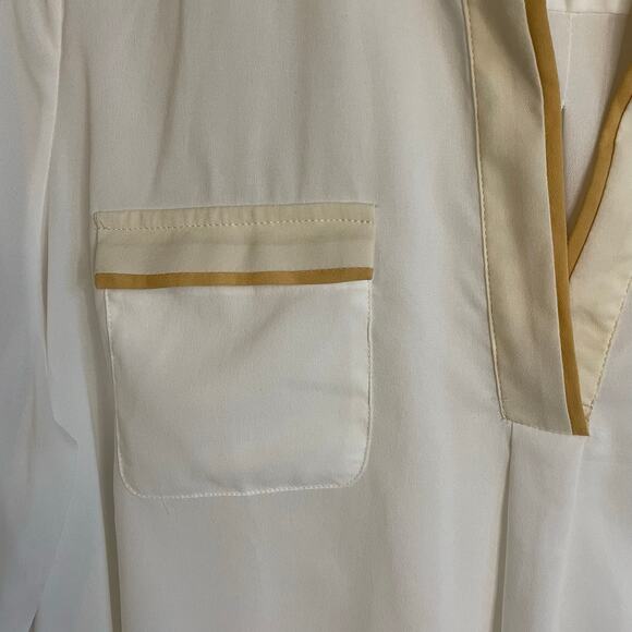 Kenar Cream Blouse NWT Contrast Trim Pockets Long Sleeves Split Neck Sz XL - Picture 7 of 11
